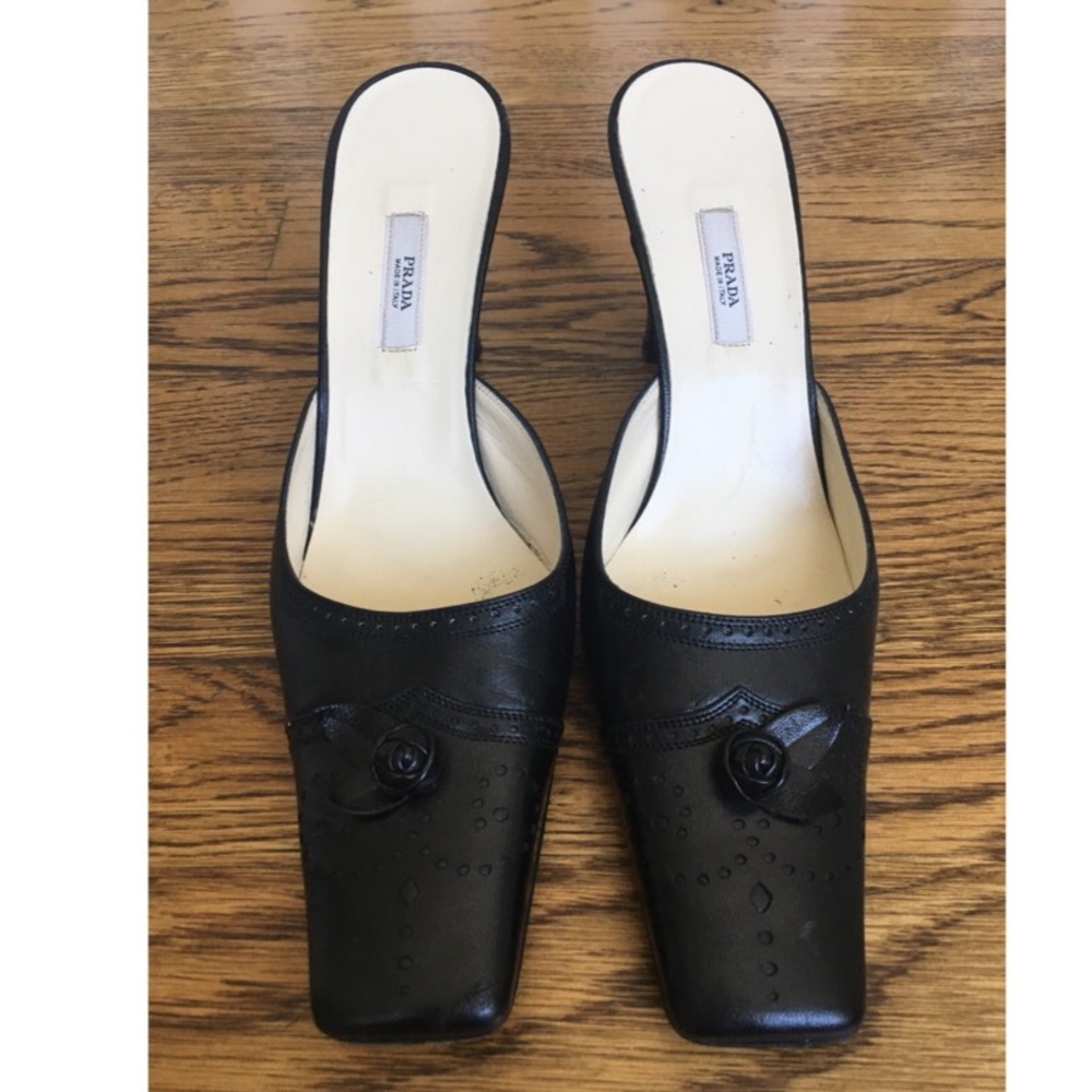 Prada Black Leather Mules